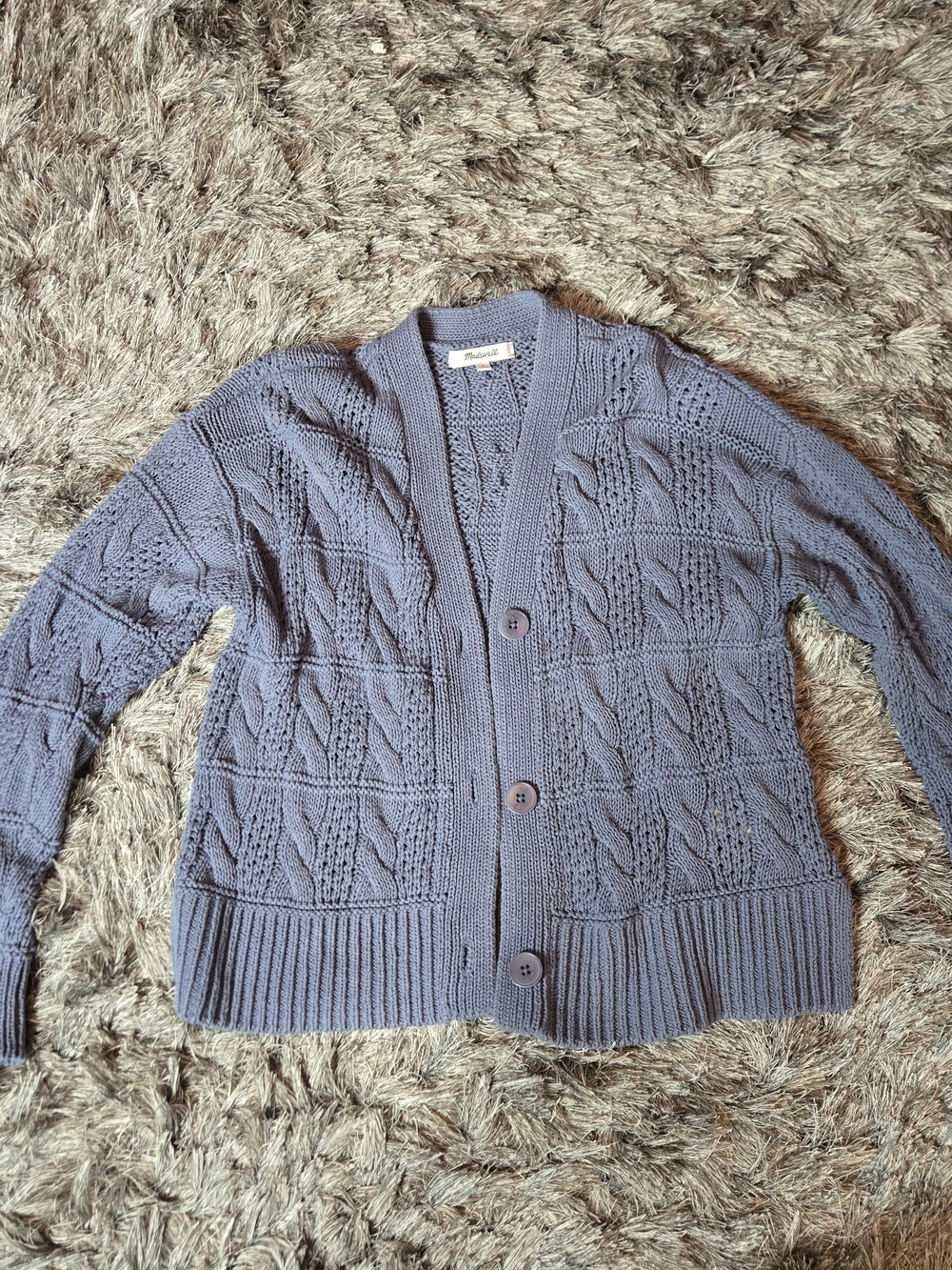 Madewell Dusty Blue Cable-Knit Button Cardigan